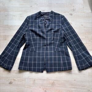 Banana Republic Windowpane Plaid Bell Sleeve Single Button Blazer |‎ Navy 10